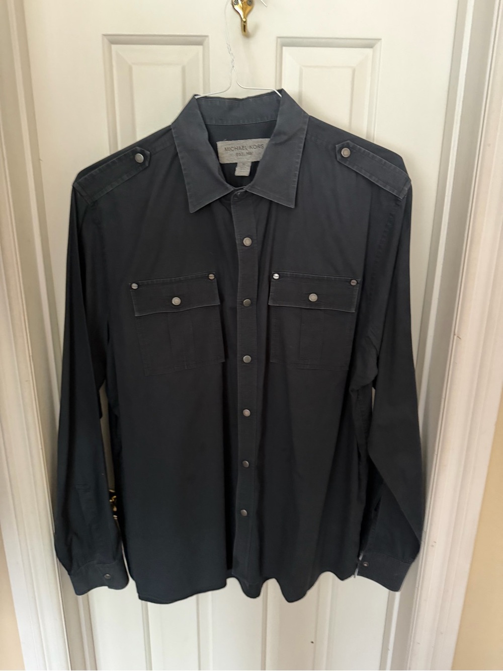 Michael Kors Men’s Charcoal Gray Button-Front Utility Shirt